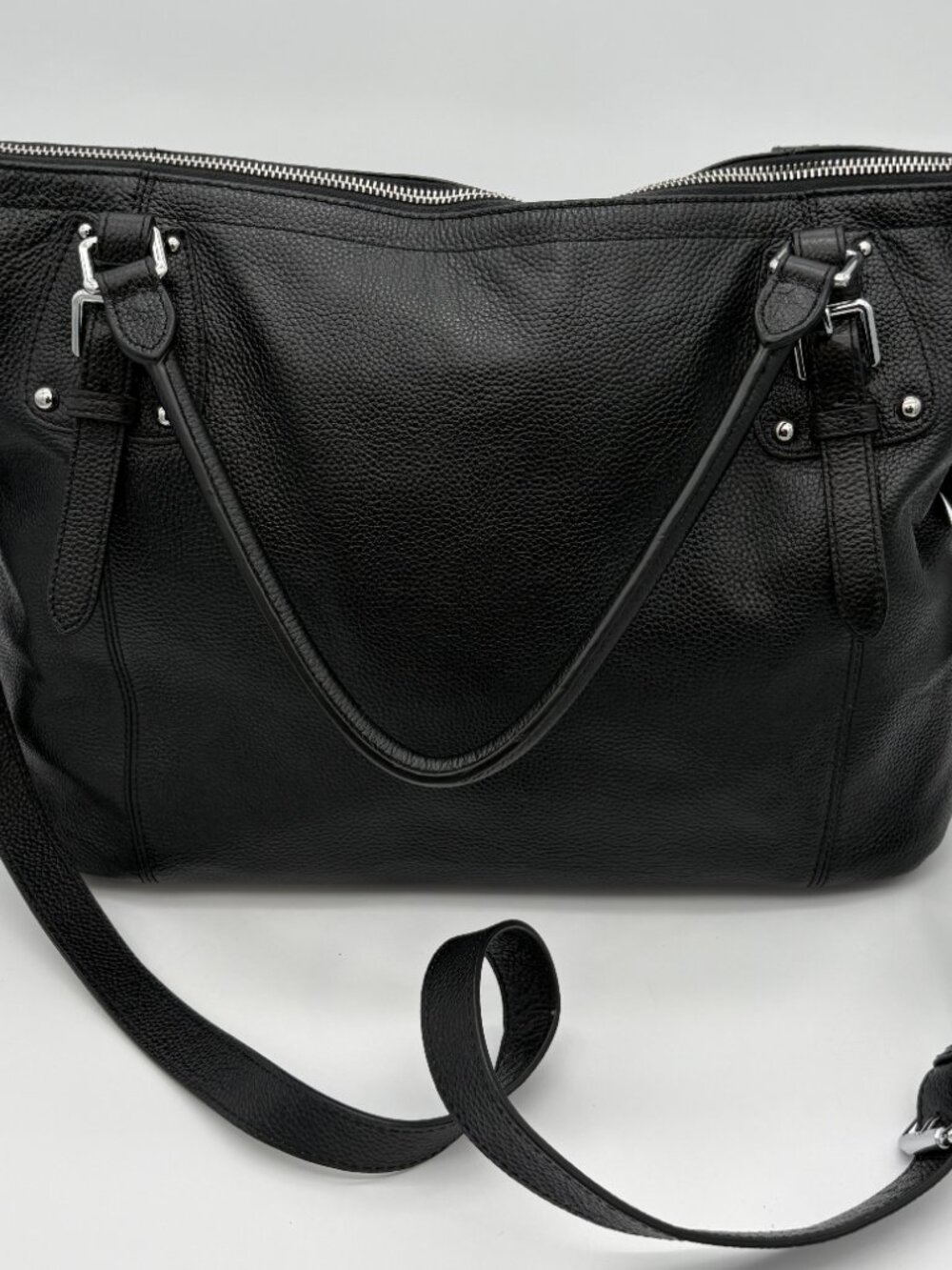 HESHE Leather Shoulder Tote, Model R024, Large Capacity, Black